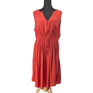 Torrid dress orange zip front tie waist midi summer fall sz 1X
